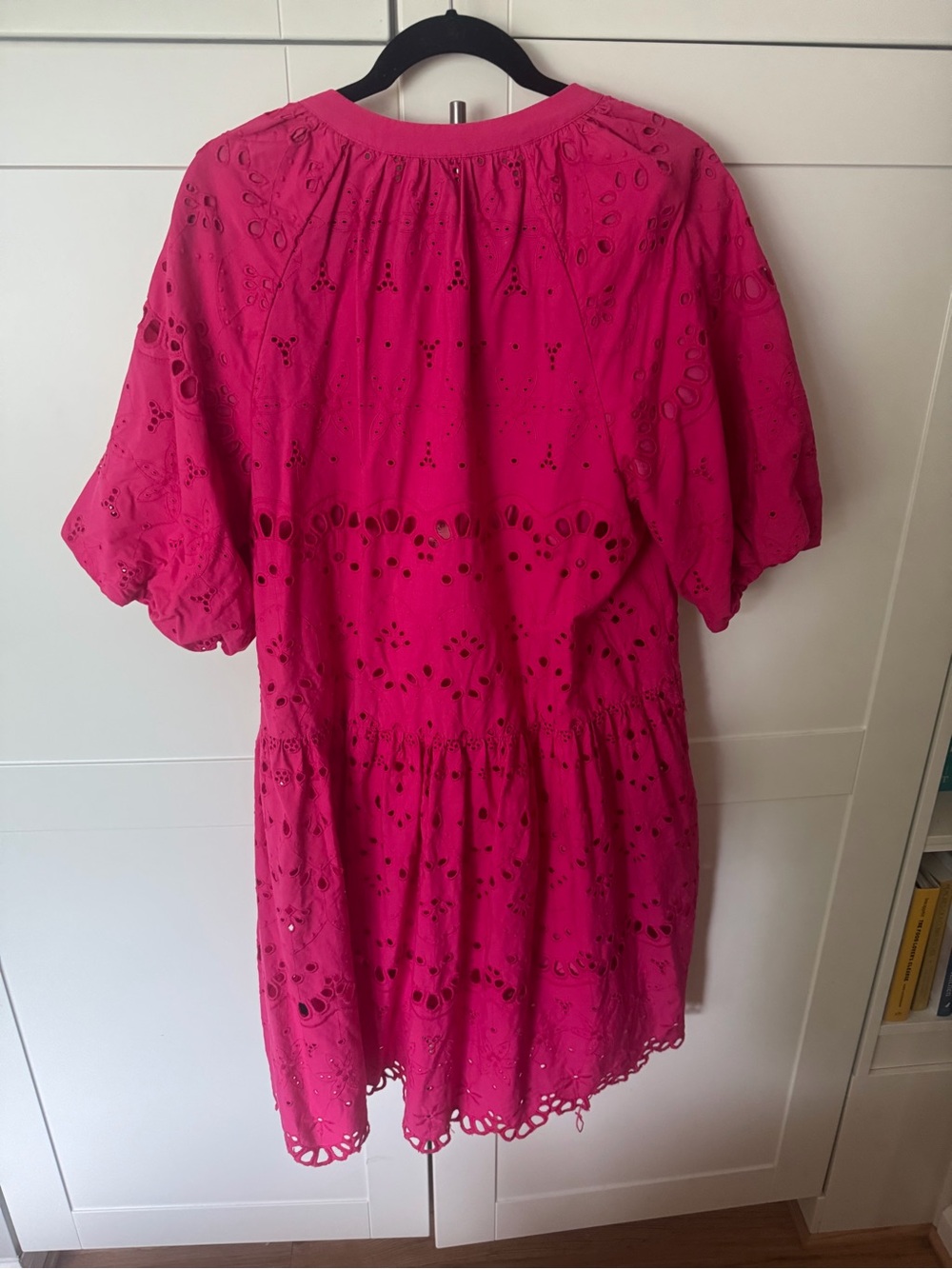 Anthropologie Bright Pink Eyelet Midi Dress - Picture 4 of 5